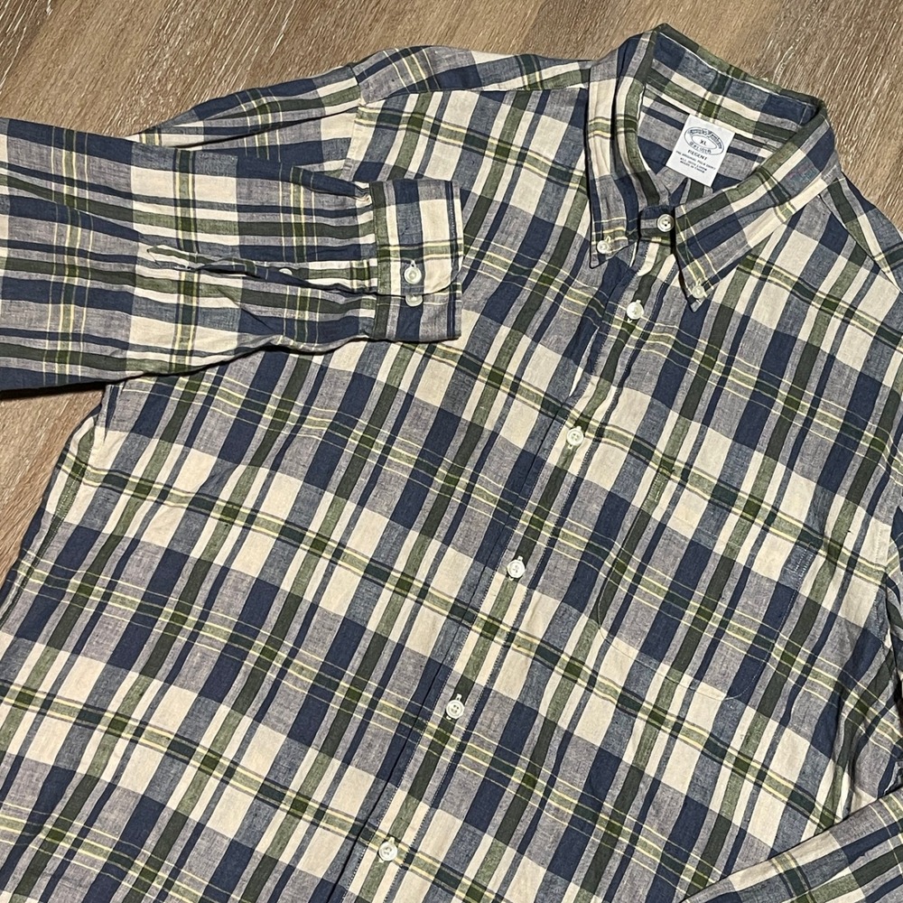 Brooks Brothers 1818 XL Regent All‎ Irish Linen Plaid Button Down Shirt Mens EUC